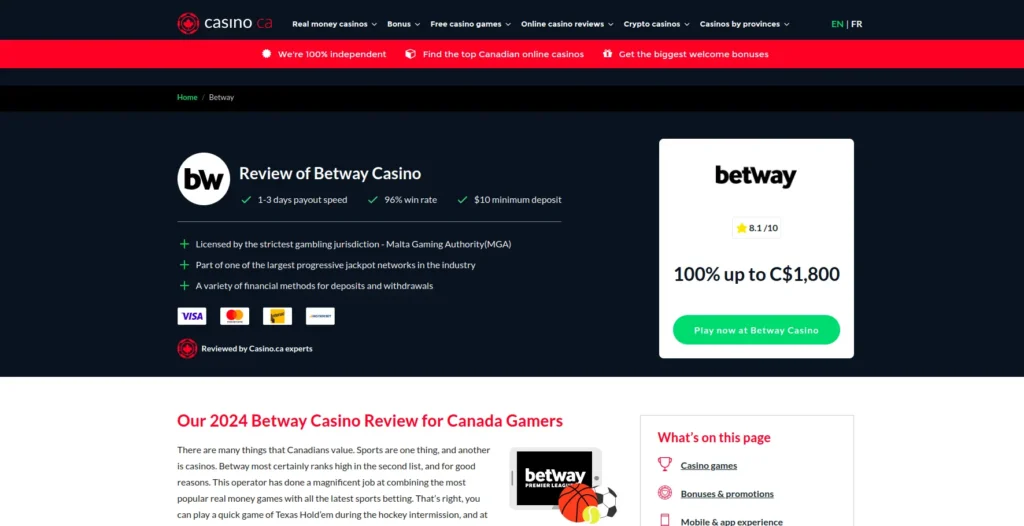 Casino.ca's review of Betway