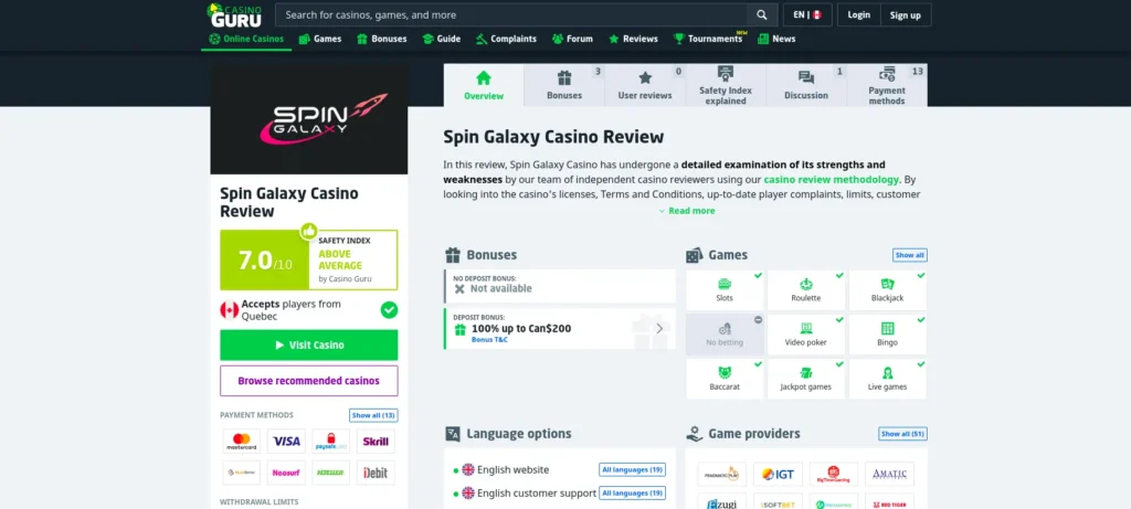 Casino Guru's Spin Galaxy Review