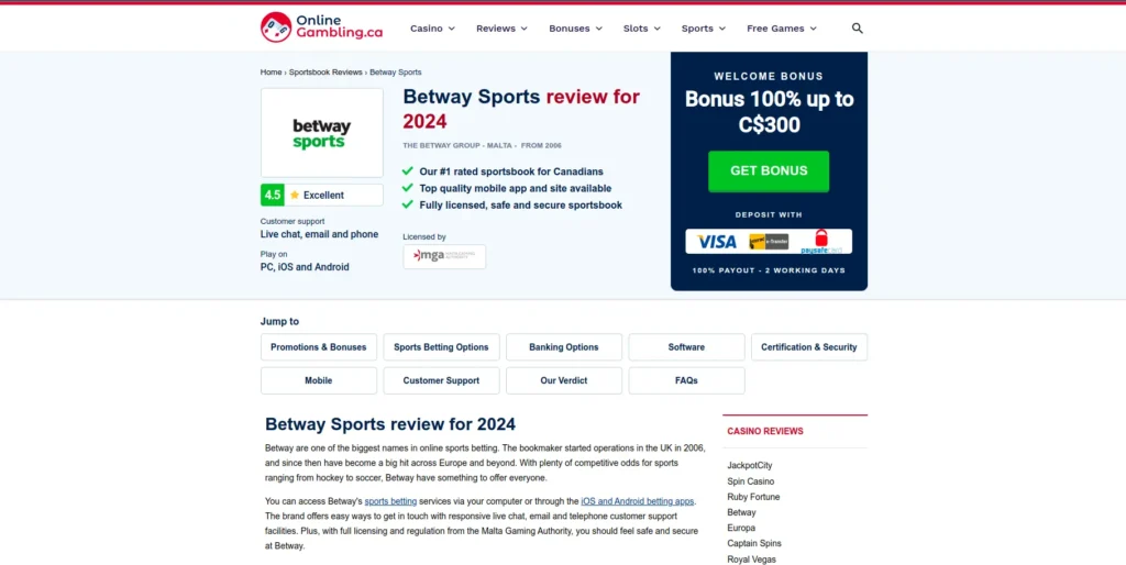 OnlineGambling.ca's review of Betway