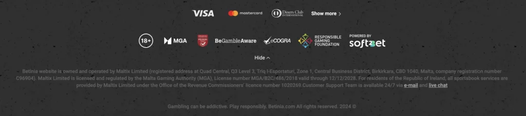 Betinia certifications