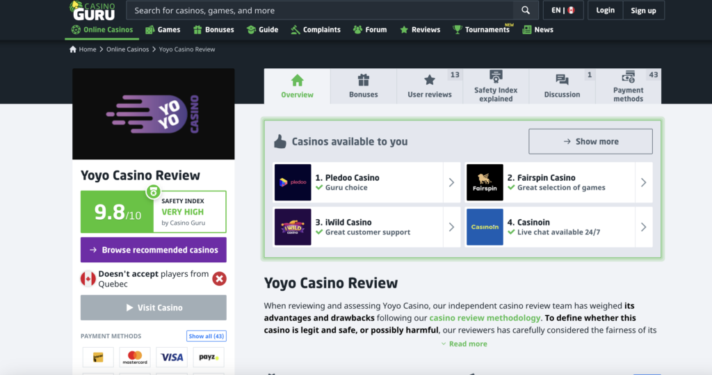 Casino.guru's YoYo casino review