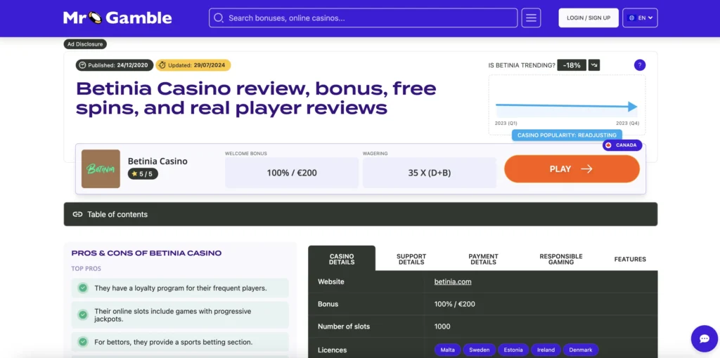 Mr Gamble Betinia review