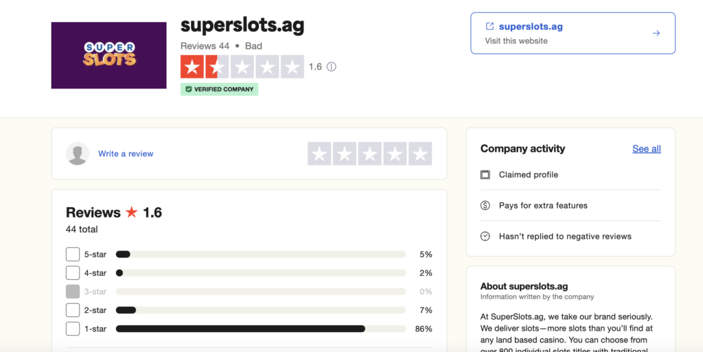 Super Slots on Trustpilot